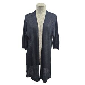 Eileen Fisher L Organic Linen Cardigan Duster Sweater Open‎ Knit Long Layering
